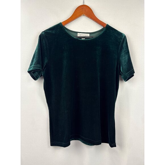 Women’s Karen Kane Large Emerald Green Velvet Short Sleeve Blouse - Picture 1 of 5